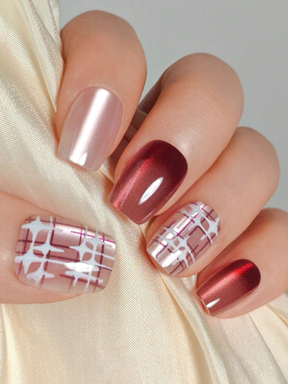 24 pc Burgundy Design Cat’s Eye Nail Set