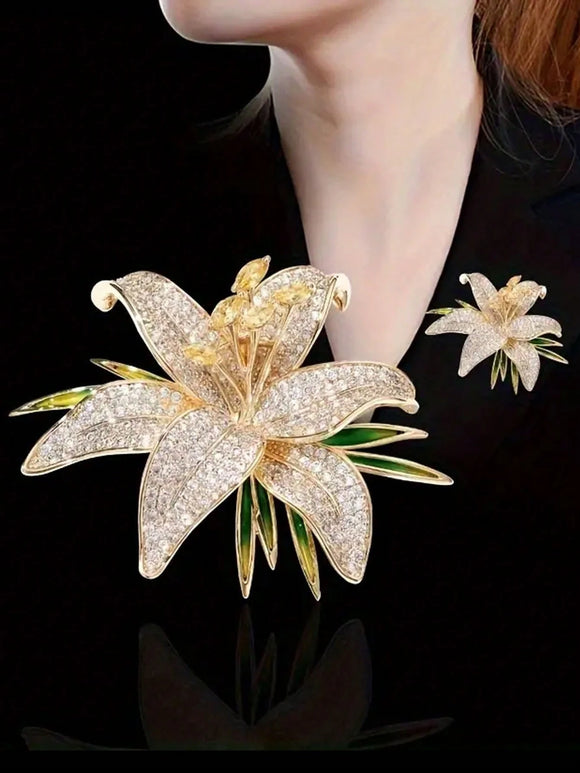Luxurious Rhinestone Encrusted Lily Brooch Pin