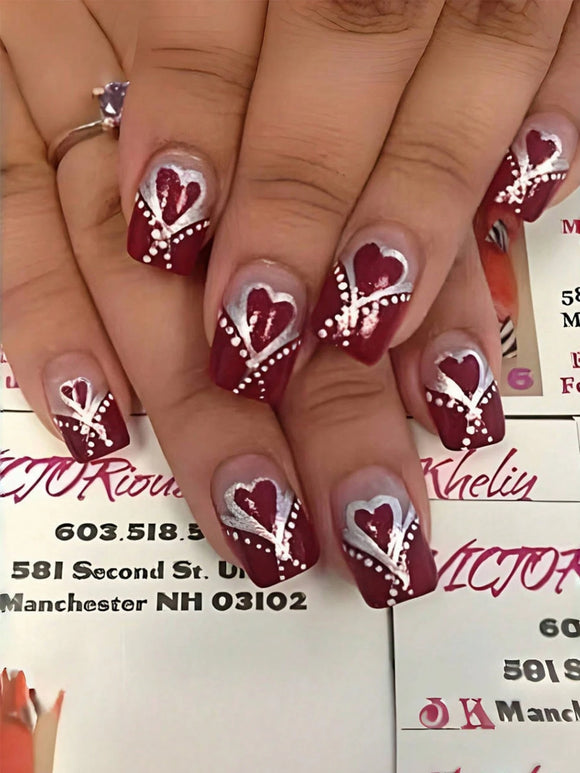 24 pc Red Heart Medium Square Nail Set