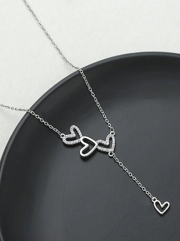 Silver and Rhinestone Silver Heart Necklace