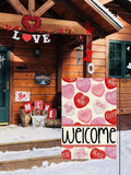 Welcome Multi Color Conversation Hearts Garden Flag