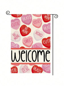 Welcome Multi Color Conversation Hearts Garden Flag