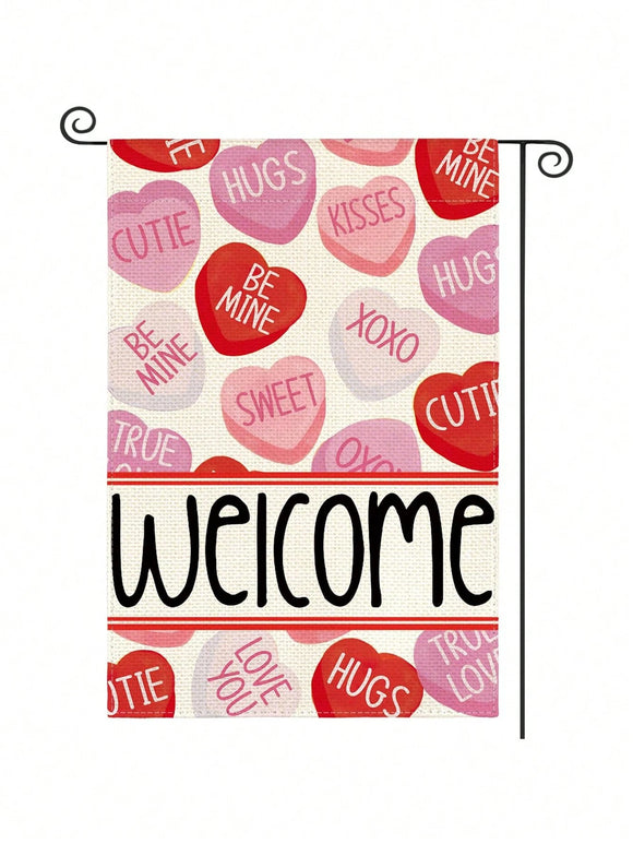 Welcome Multi Color Conversation Hearts Garden Flag