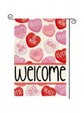Welcome Multi Color Conversation Hearts Garden Flag