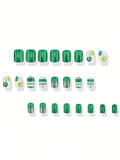 24 Pcs Cute Clover Striped Short Square Nail Set