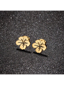 Stainless Steel Gold Hibiscus Flower Earrings