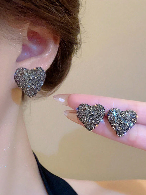 Grey Diamanté Heart Earrings