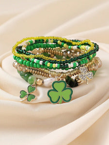 7 pc Green Clover Charm Bracelet Set