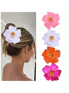 4 Pc Multi Color Hibiscus Flower Clips