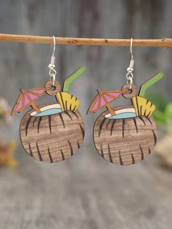 Tropical Coconut Cup Creative Wooden Earrings
