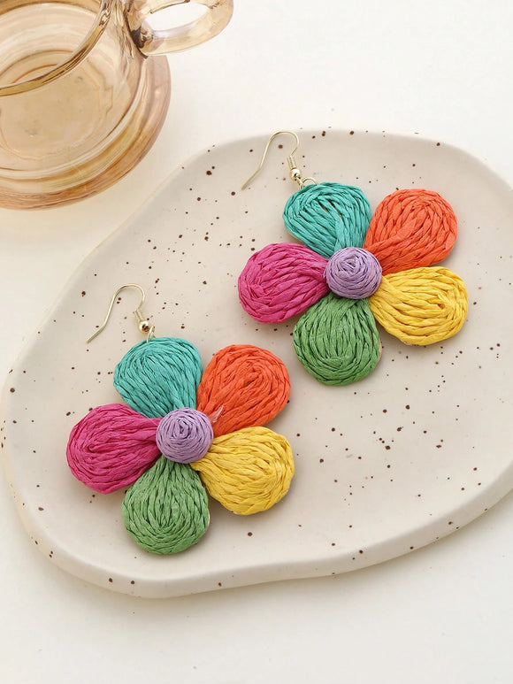 Woven Colorful 5-Petal Flower Earrings
