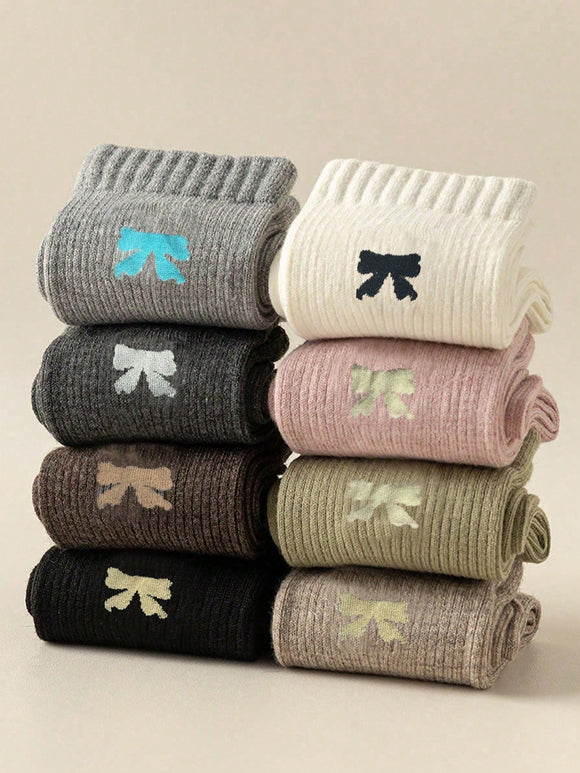 7 Pairs Of Multi Color Women's Cute Bow Design Socks