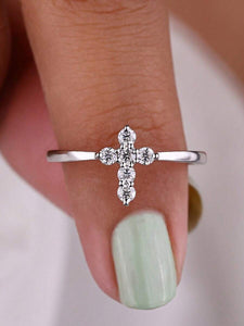 Cubic Zirconia Silver Cross Ring