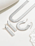 4 Pc Silver Wide Chain Necklace, Bracelet, & Earring Set
