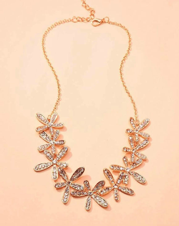 Gold and Rhinestone Floral Necklace