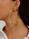 Large White Rhinestone Gold Hoop Earrings
