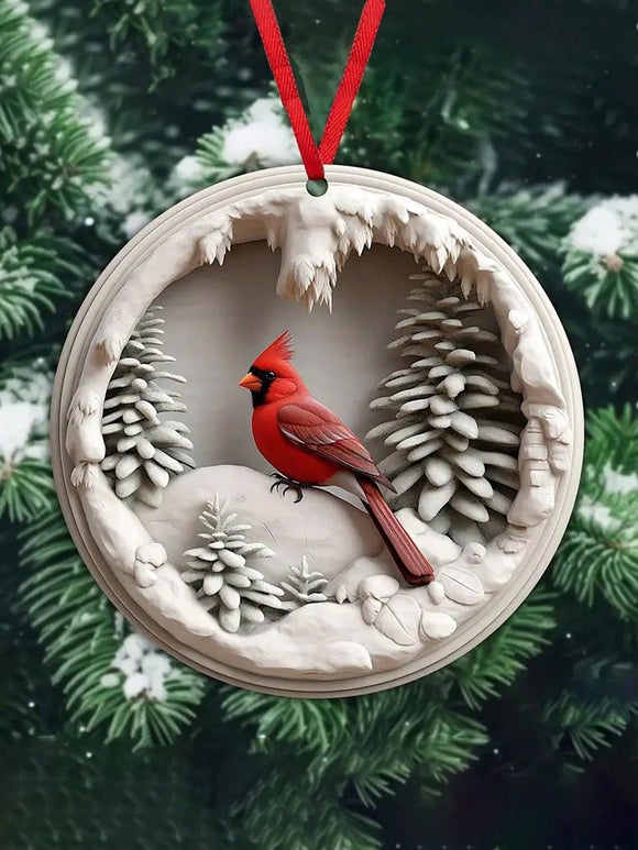 Cardinal Red Bird Round Acrylic Ornament