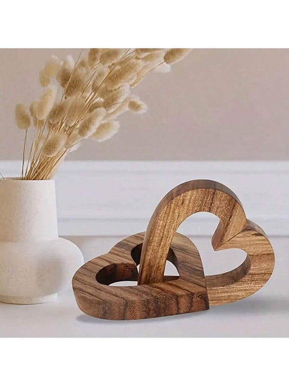 Acacia Wood Valentine's Day Romantic Interlocking Hearts