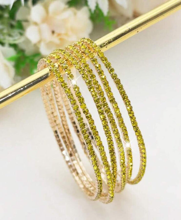 6 pc Yellow Rhinestone Stretch Bracelet Set