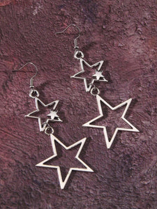 Silver Hollow Star Pendant Earrings