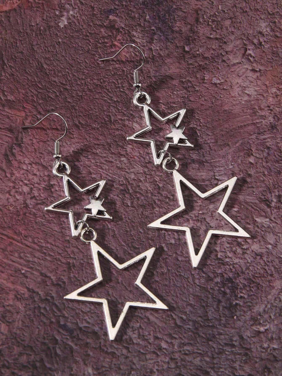 Silver Hollow Star Pendant Earrings