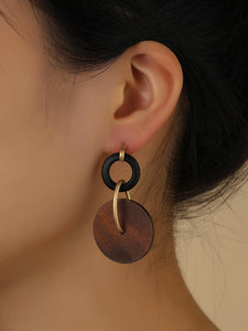 Black and Brown Round Wooden Earrings