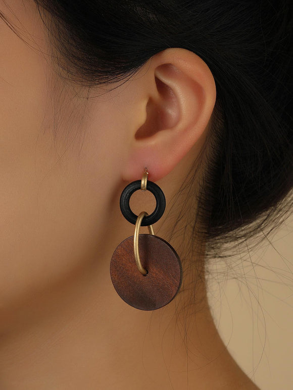 Black and Brown Round Wooden Earrings