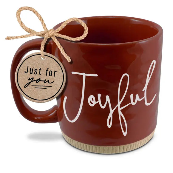 Joyful Red Ceramic Coffee Cup with Scripture Detail