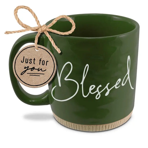 Blessed Green Ceramic Coffee Cup with Scripture Detail