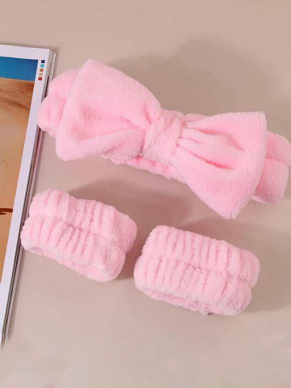 Pink Plush Headband/Wristband Set