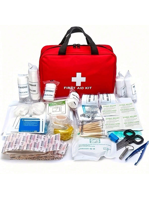 184 Piece Red Portable First Aid Bag