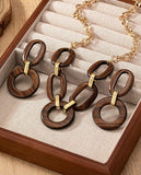 Brown Oval Woodgrain Acrylic Necklace and Earring Set