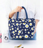 Navy Blue Daisy Print Tote Lunch Box Bag