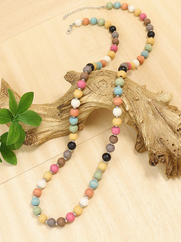 Multi Color Wooden Bead Necklace