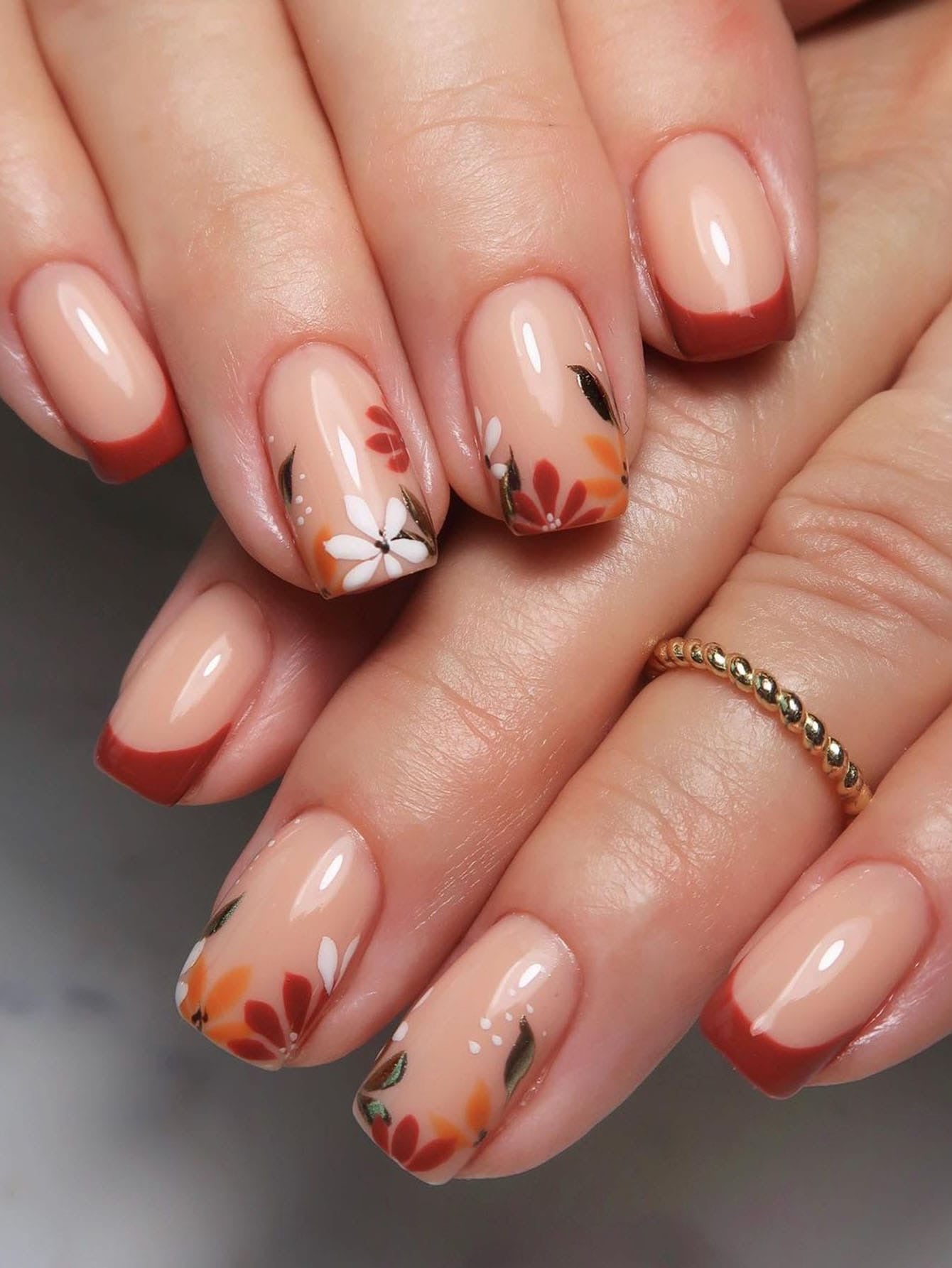 Elegant Dark Brown Floral Nails