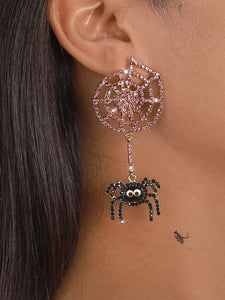 Halloween Pink and Black Rhinestone Spider and Web Earrings