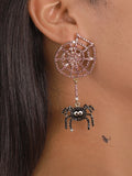 Halloween Pink and Black Rhinestone Spider and Web Earrings
