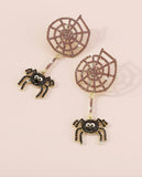 Halloween Pink and Black Rhinestone Spider and Web Earrings