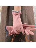 Pink Bow Design Gloves with Grey Fur Detail