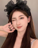 Black Ruffled Bow Chiffon Headband