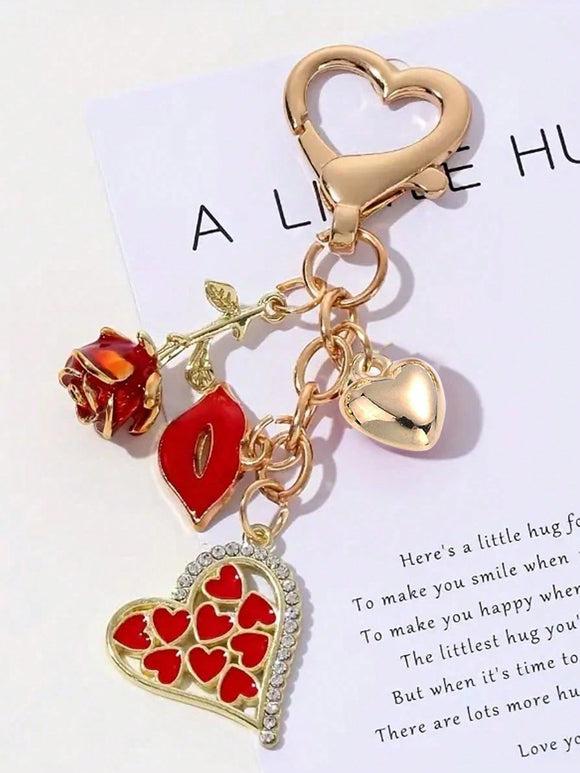 Red Heart, Red Lips, and Red Rose Charm Keychain Clip