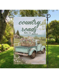 Country Roads Take Me Home Floral Truck Garden Flag