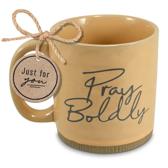 Pray Boldly Light Yellow Ceramic Coffee Mug with Scripture Detail