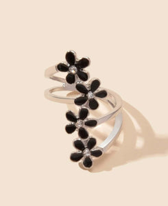 Stacked Flowers Black Ring