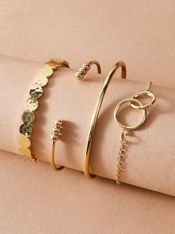 4 Pc Link & String Bow Knot Decor Bracelet Set