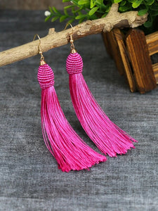 Hot Pink Tassel Drop Earrings