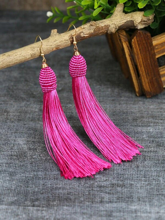 Hot Pink Tassel Drop Earrings