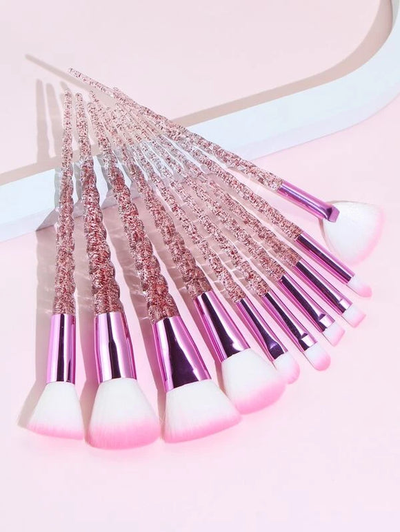 10 Pc Pink Glitter Makeup Brush Set