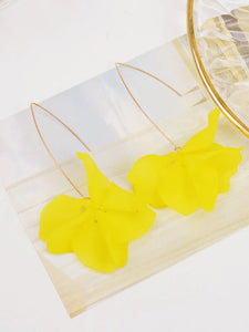 Yellow Frosted Petal Drop Earrings