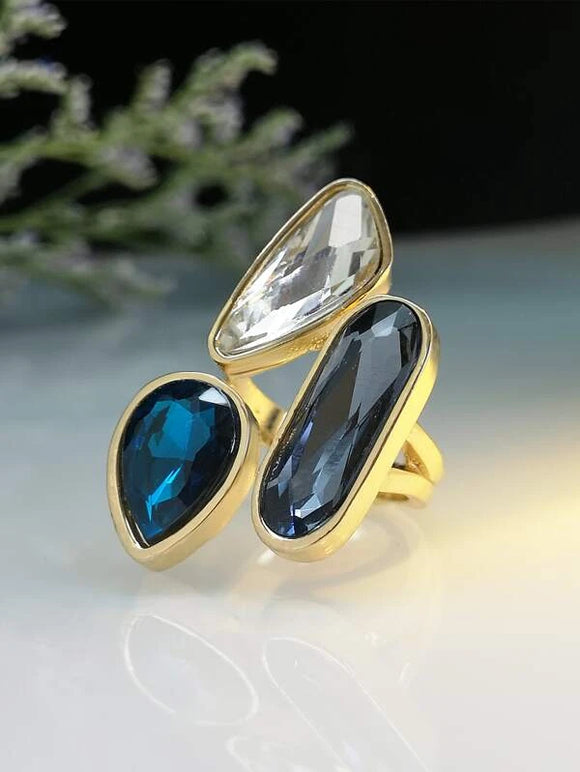 Sapphire, Aquamarine, & White Rhinestone Ring